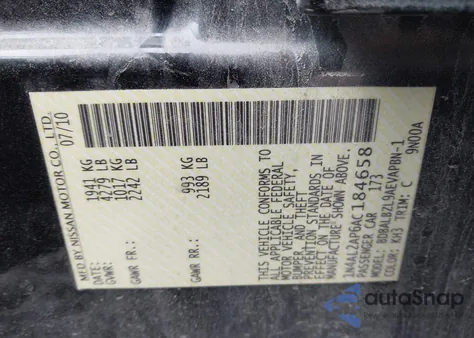 2010 Nissan Altima 2.5 S из США, поврежденный, VIN 1N4AL2AP6AC184658